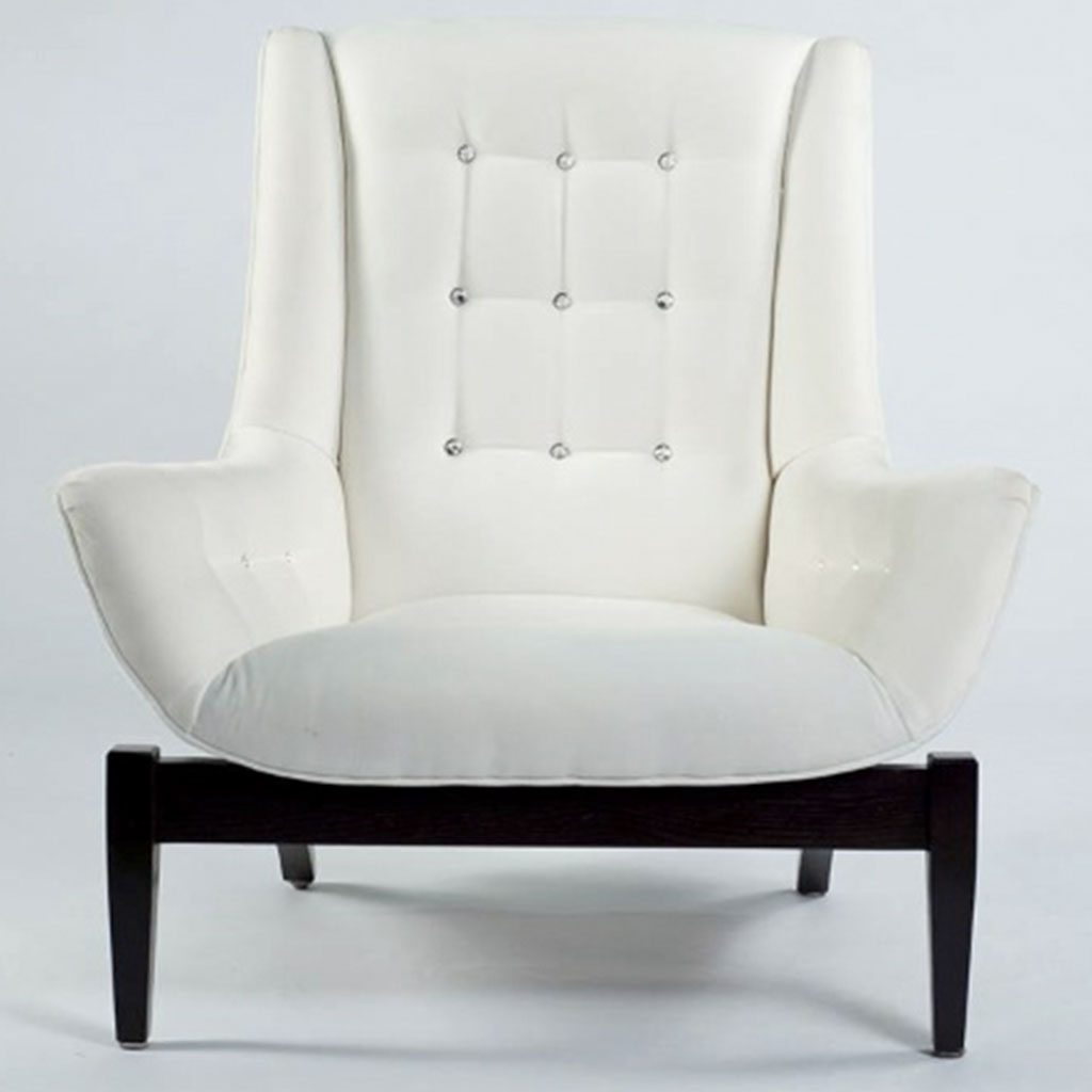 A White Color Cushioned Chair on Wood Frame